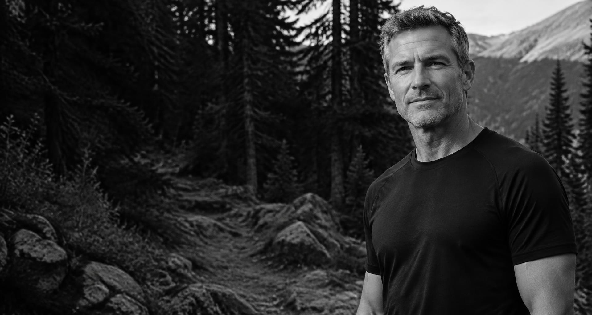 An active man on a woodland trail